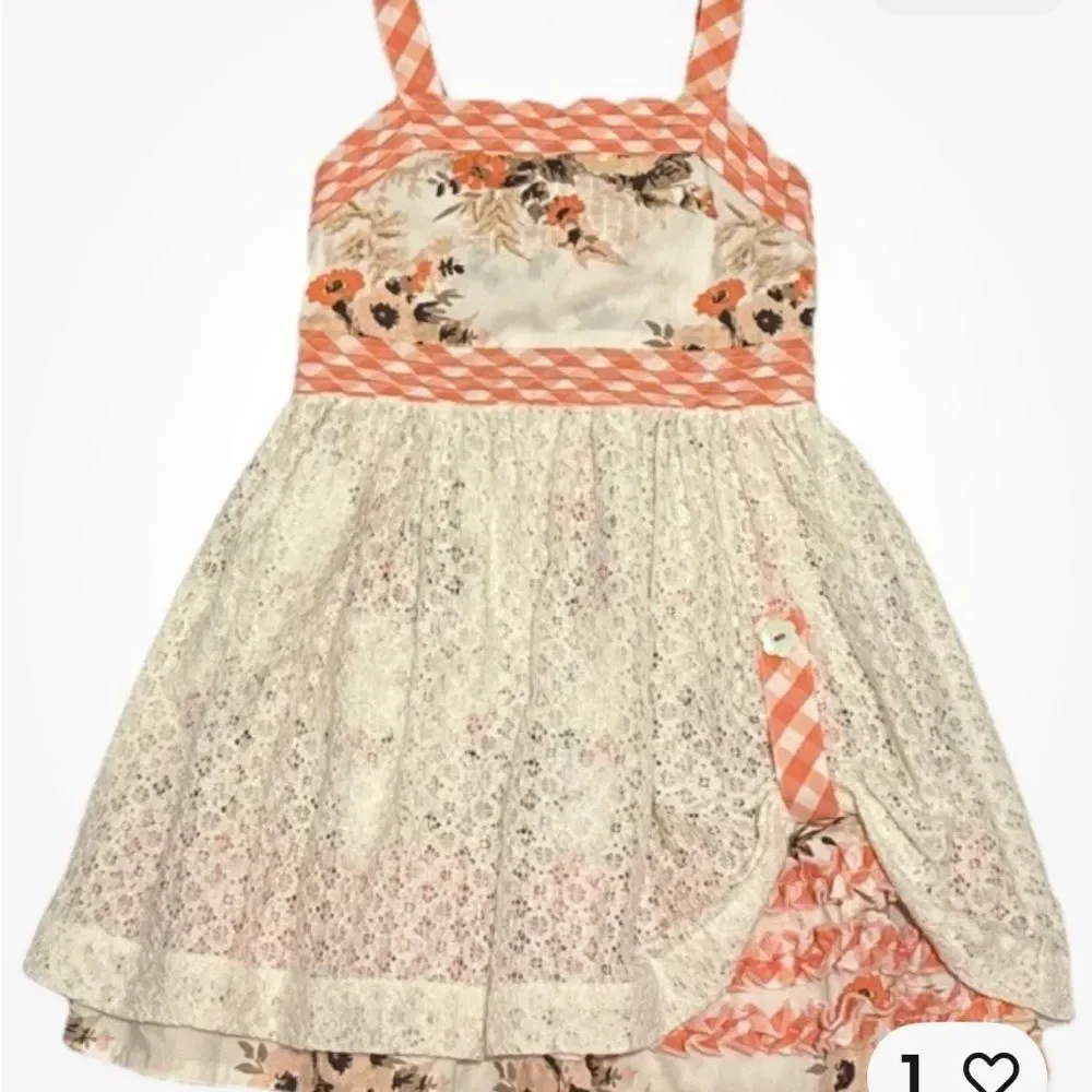 Matilda Jane ivory and orange floral sundress with lace overlay size 6 New!